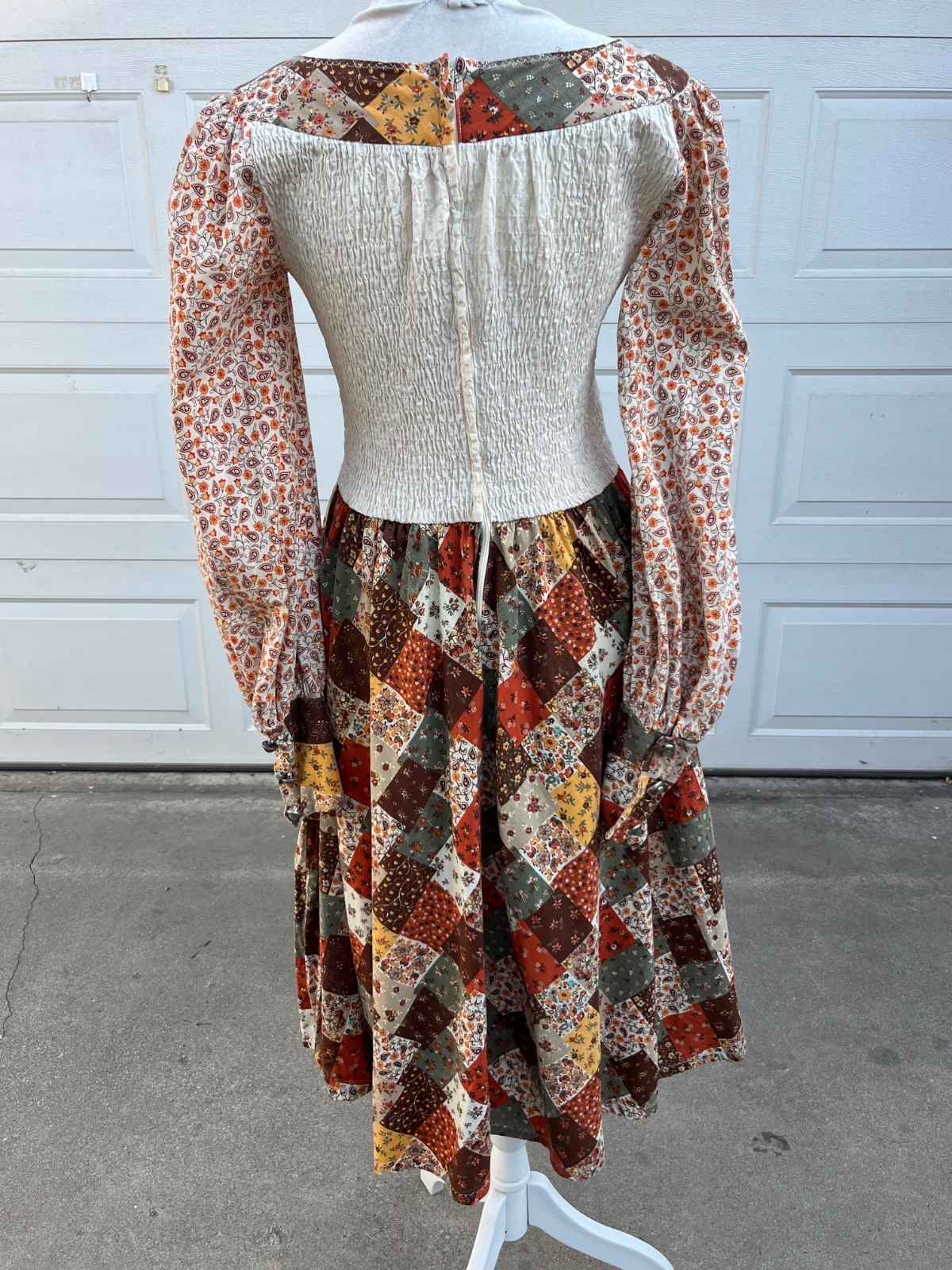 VTg Denise L Patchwork Print Prairie fit and flare dress Boho S/M
