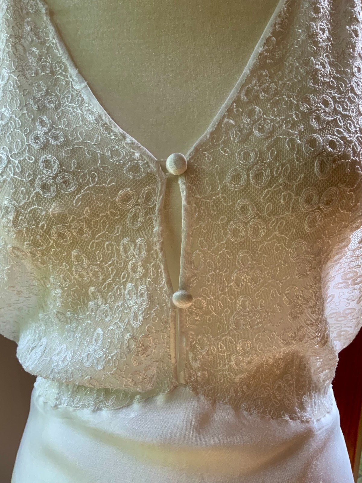 1930s Bridal Boudoir Gown | White Silk Satin Bias Cut Nightgown | Embroidered