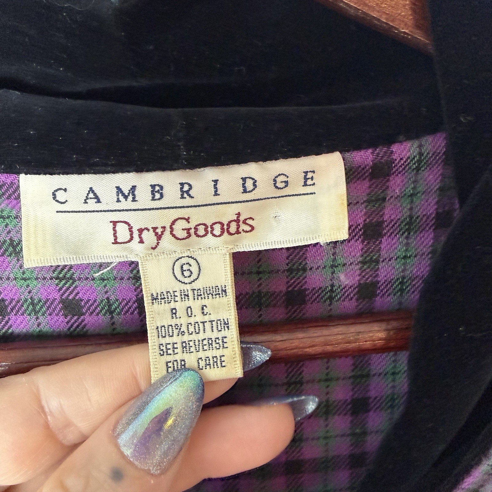 Vintage Cambridge Dry Goods Purple Plaid Flannel Prairie Dress Velvet