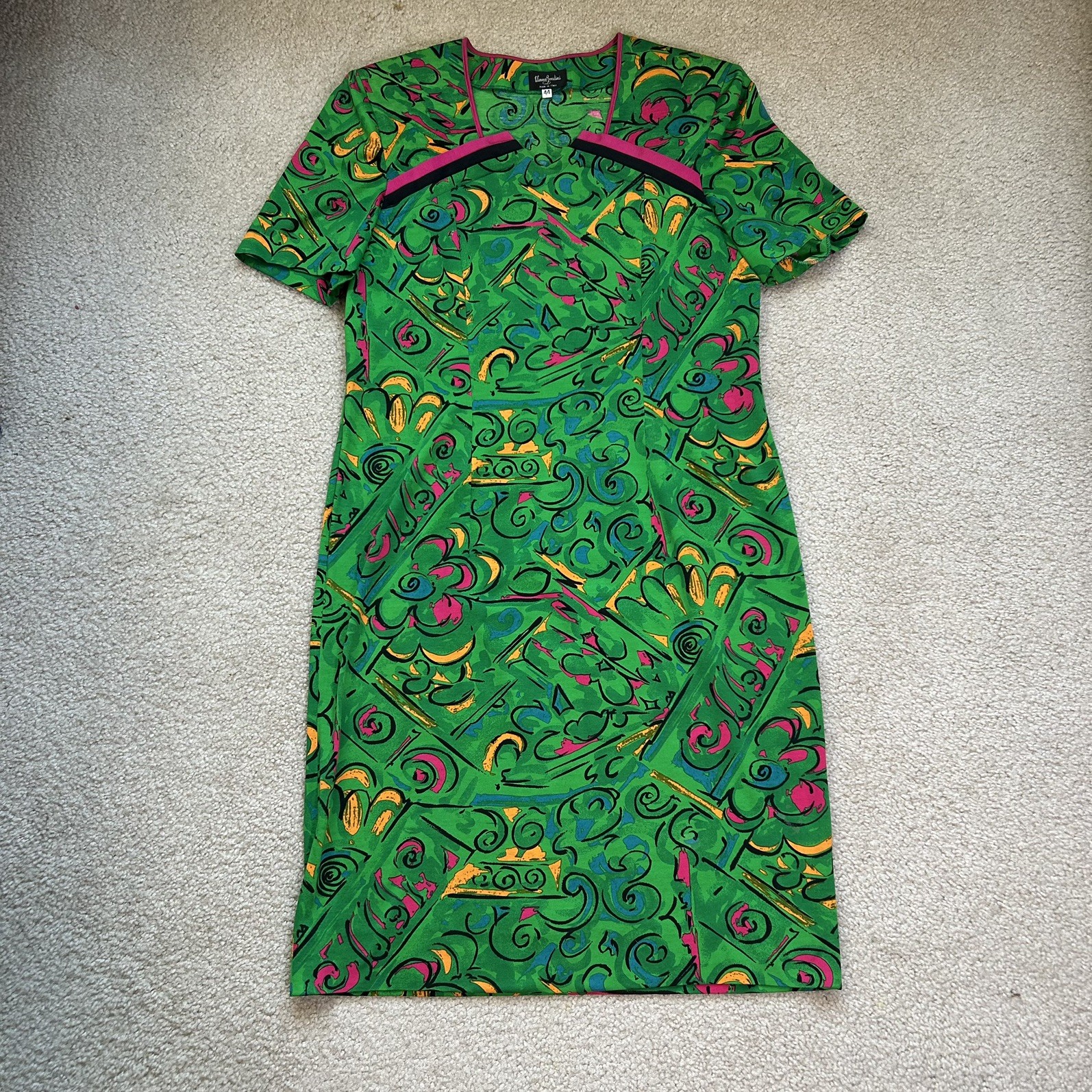 Italy VTG 60s 70s Psychedelic Mod Shift Dress Green Pink Avant-Garde Statement