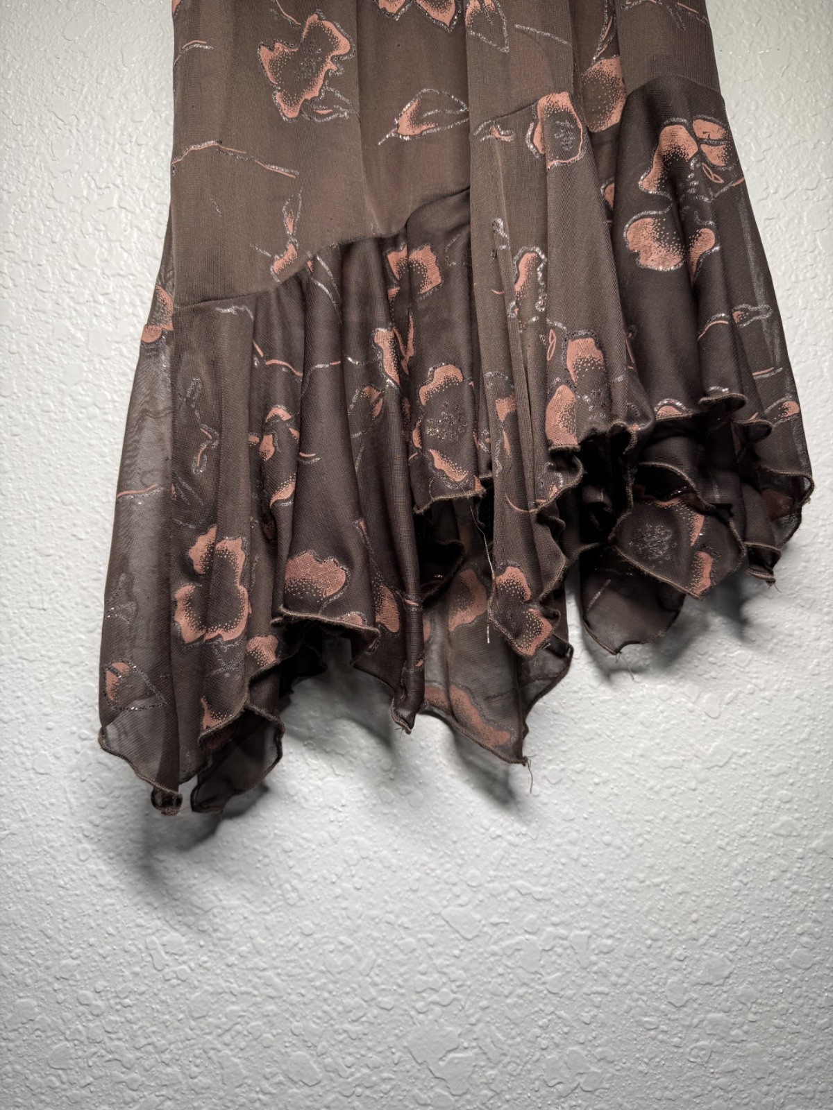 vintage 90s sparkle brown dress ruffle asymmetrical halter flow formal festival