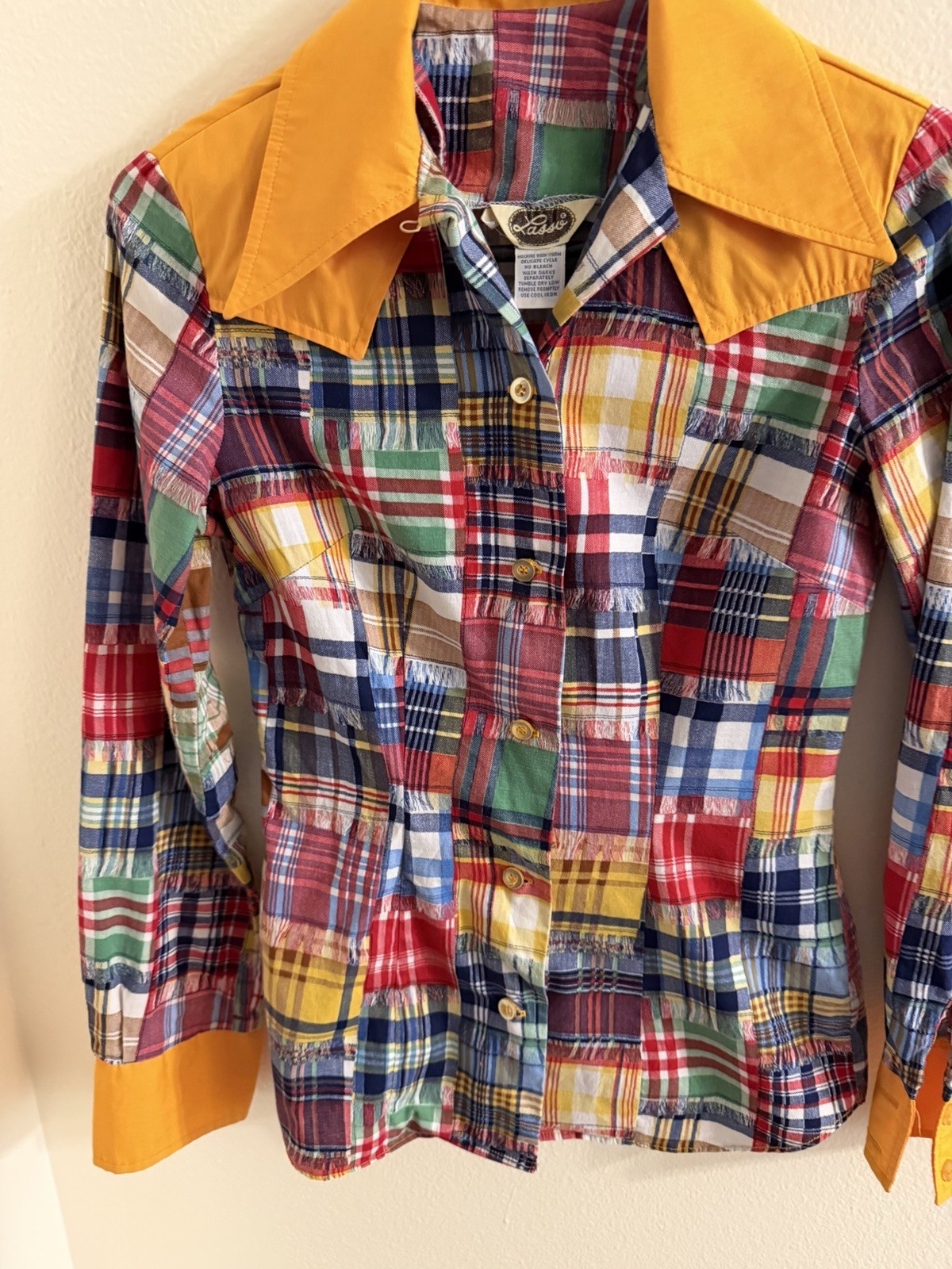 Vintage Lasso Ladies Western Cut Plaid Blouse Long Sleeve Button Up Size 8-10
