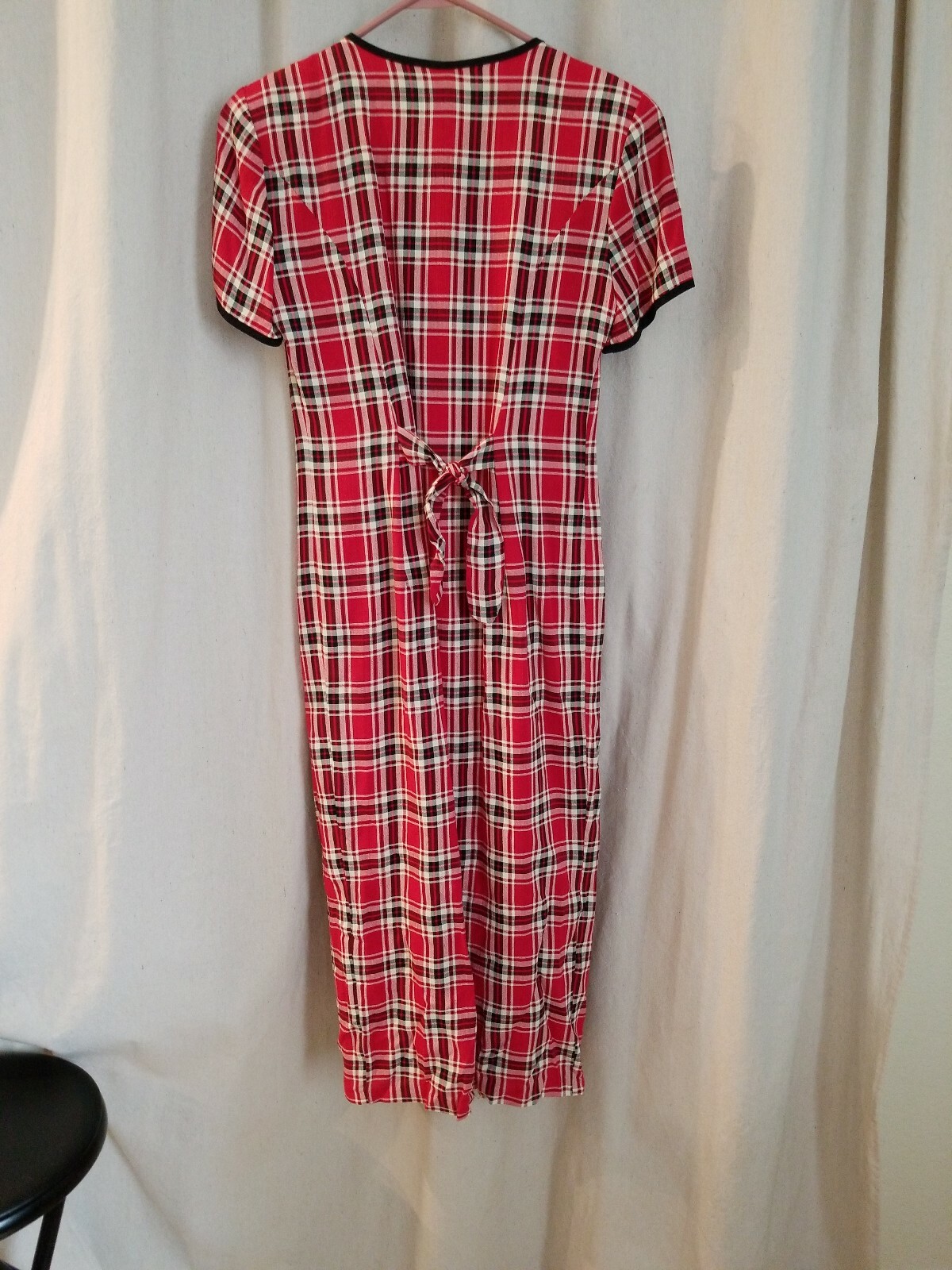 MISTY LANE ILGWU Union Label Red Black White PLAID Midi DRESSS Vtg 80s Sz 4