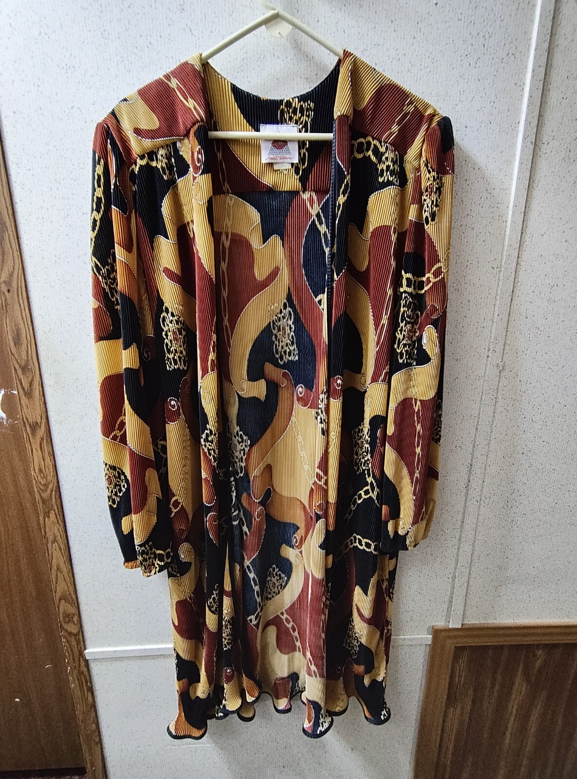 Vintage Smart Woman Kaftan Chain Bridle Pleated Cardigan Sz 24 Made In USA Clean