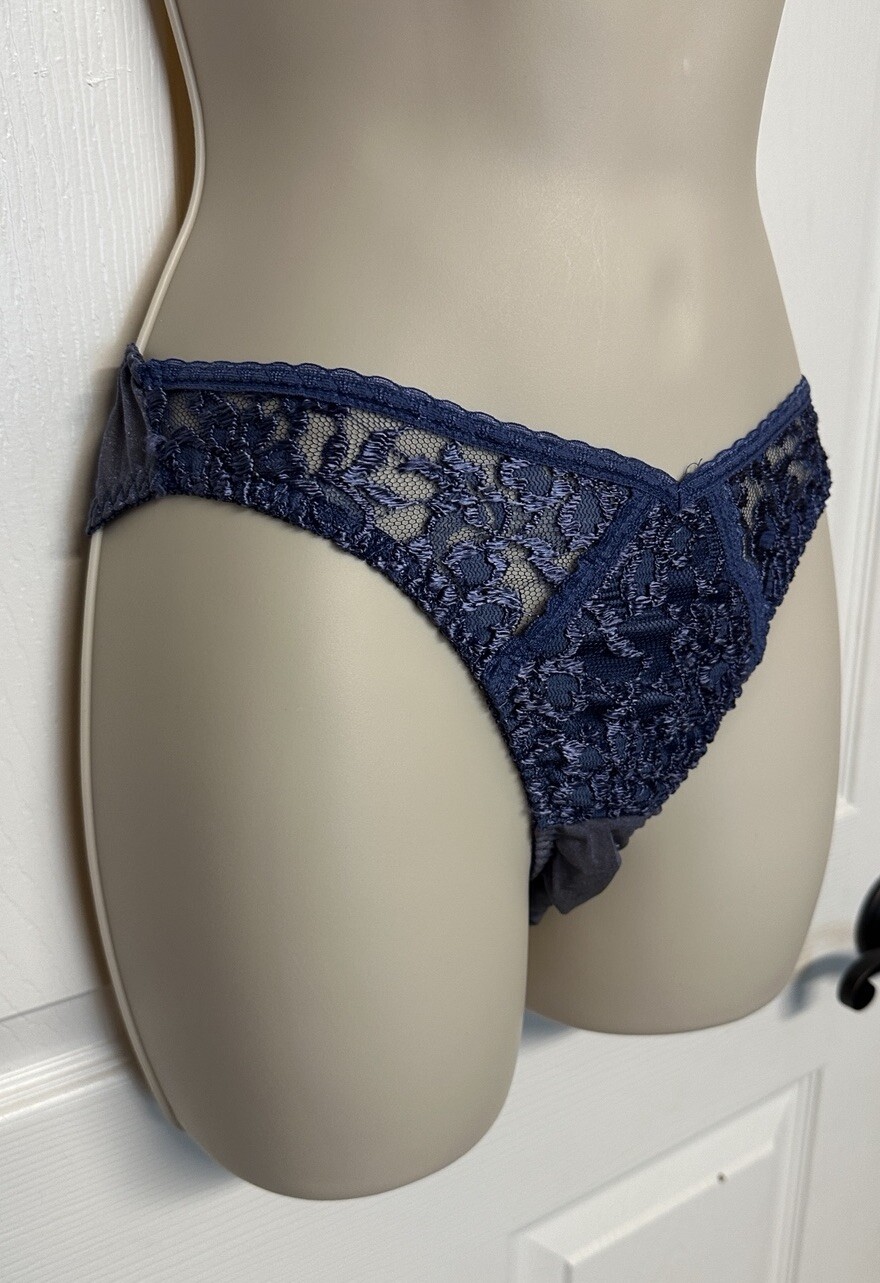Vintage Victorias Secret Blue Nylon Lace Panties Size S Style 3907