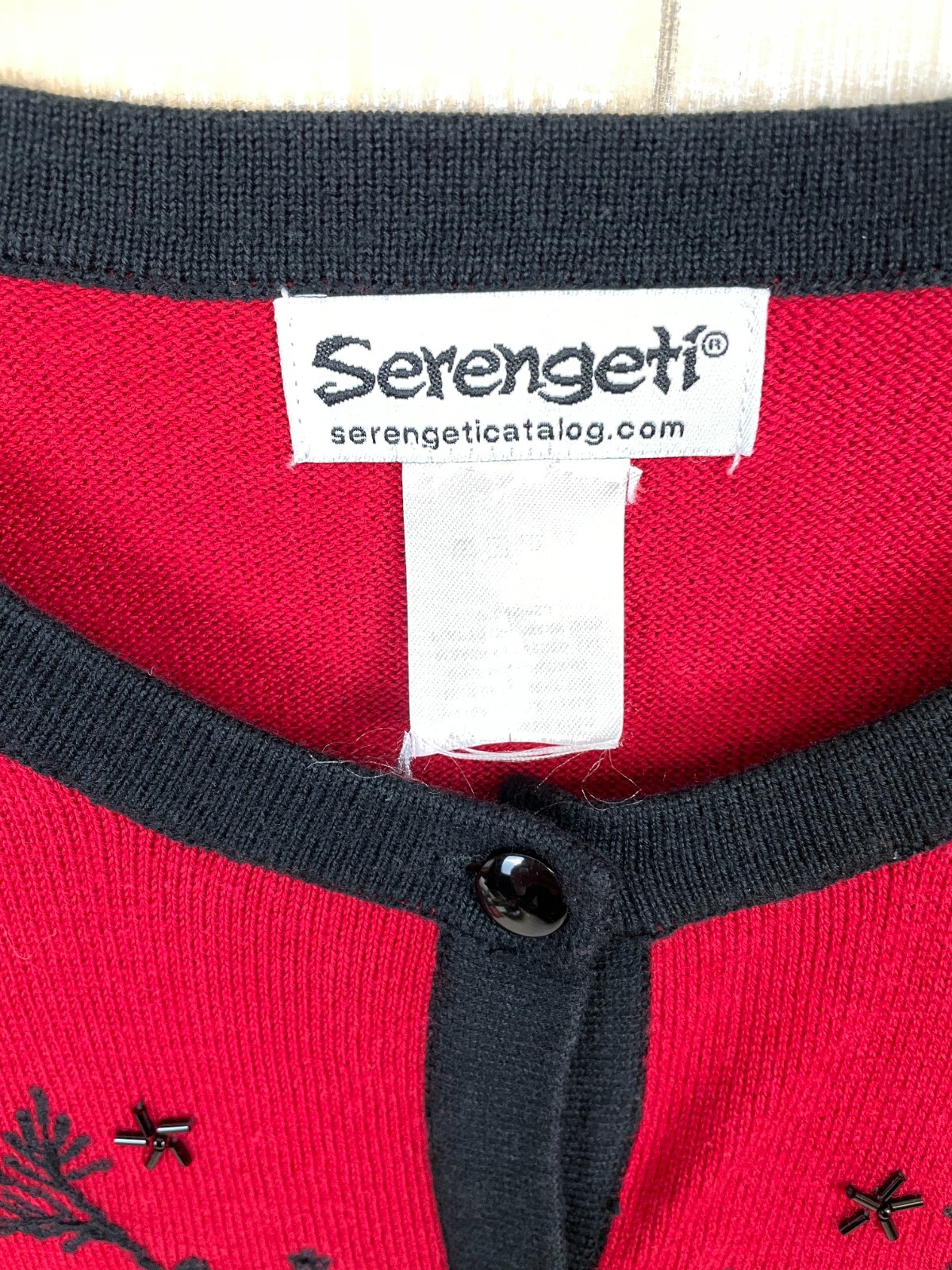 SERENGETI VINTAGE Floral Embroidered Beaded Red Cardigan Sweater 2XL See Pics