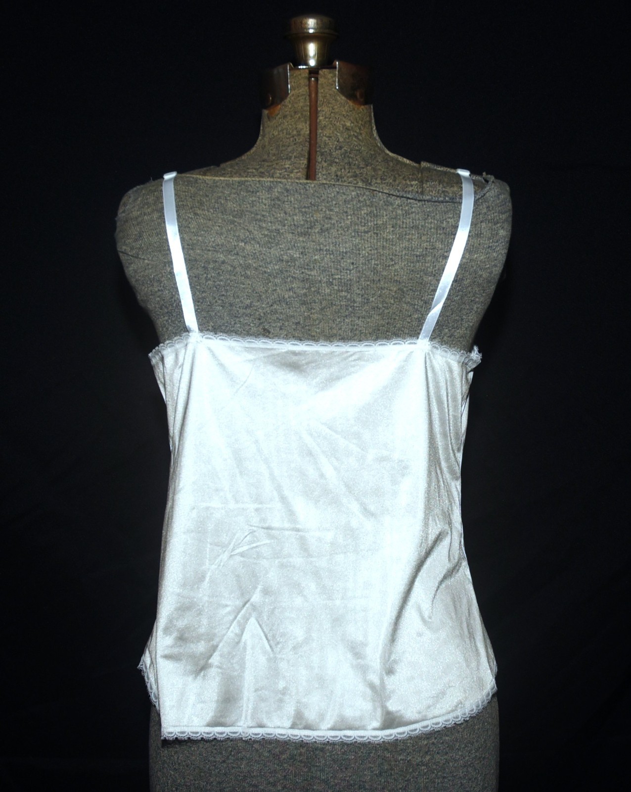 Vintage Vanity Fair White Nylon Camisole Top Size 36 USA Made Princess Seaming