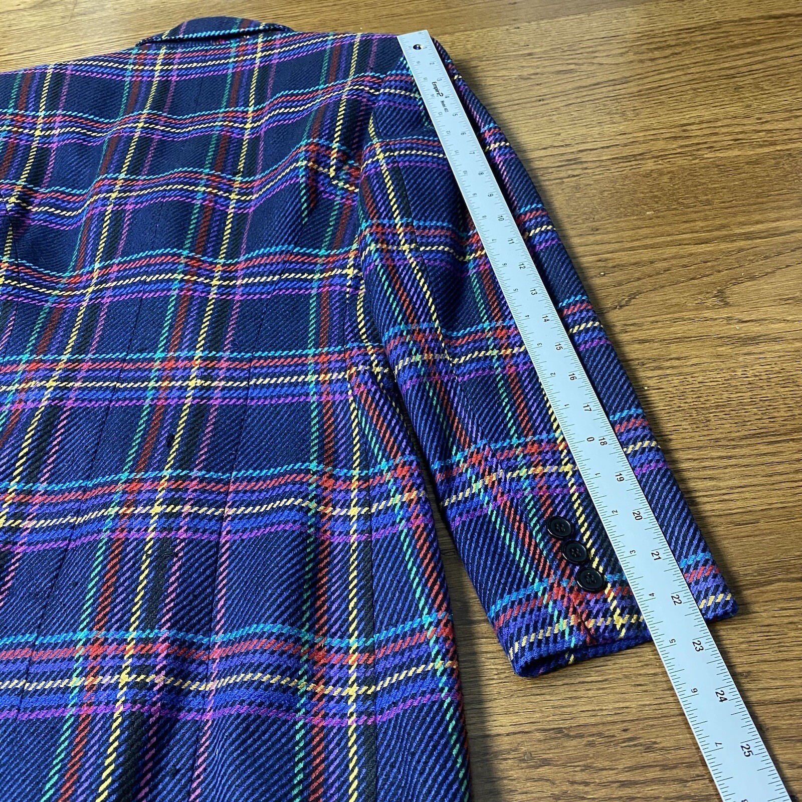 Vintage JBH Double Breasted Blazer Women XS Multicolor Plaid Silk Blend Academia