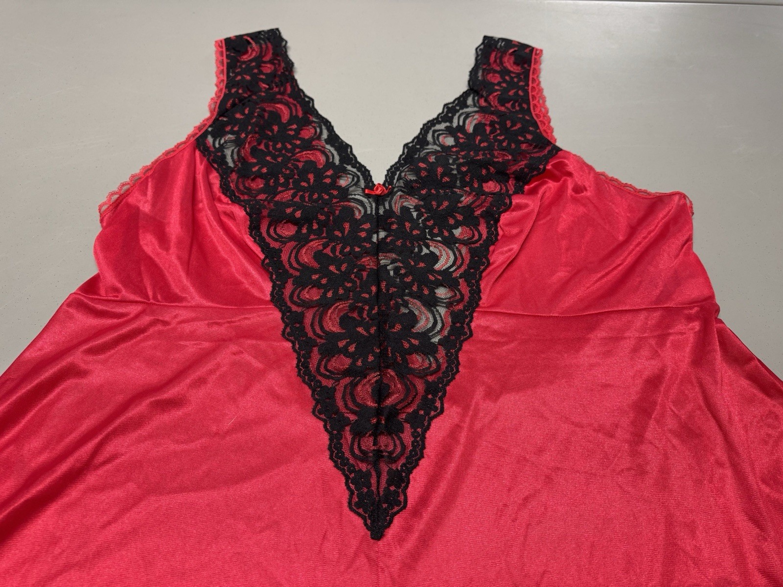 Vtg Fashion Bug Lace Swing Dress Red/Black Lace Sexy Sz 3X Nylon Fairy Silky