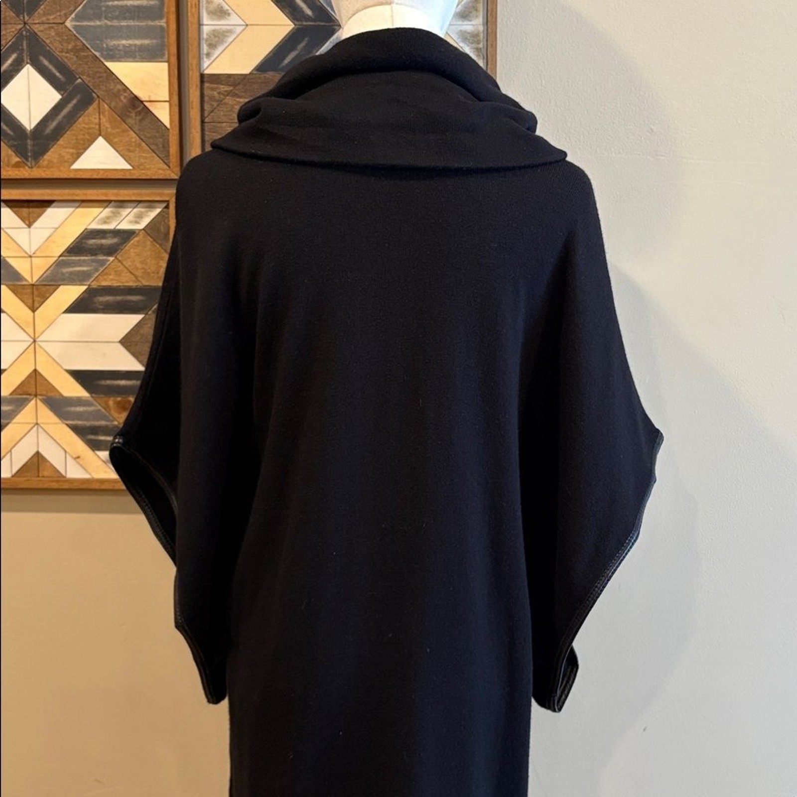 Vintage Ralph Lauren Black Cape Sleeve Cowl Neck Slouchy Sweater Dress sz Small