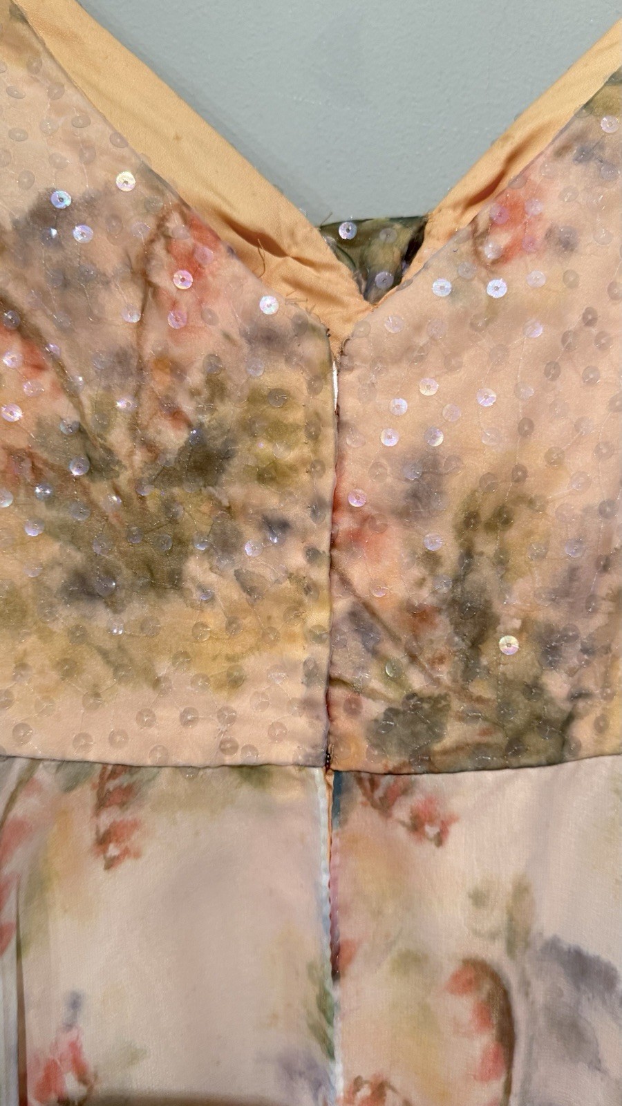 1960’S ROSE TAFT COUTURE VINTAGE CHIFFON FLORAL DRESS WOMEN S Romantic Beaded