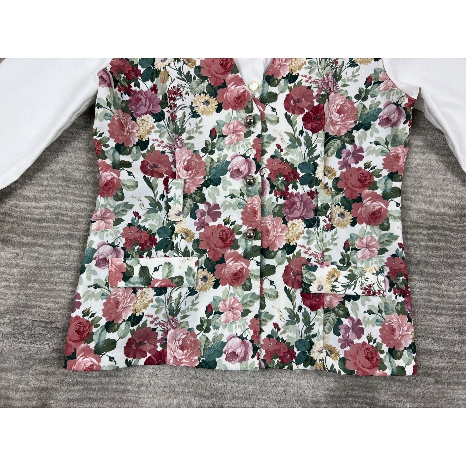 Classic Apparel Jacket Womens 12 White Floral Rose Print 3/4 Sleeve Button Front