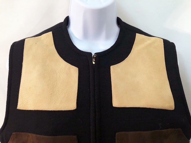 Gina Teresa VTG 100% Black Wool + Suede Graphic Zip Made in Hong Kong Vest sz 16