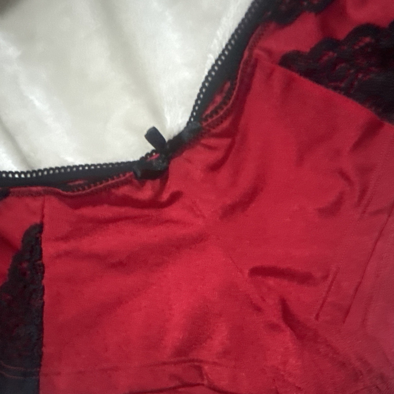 Vintage Black Fuchsia Satin Red Black Lace Sides Bikini Panty Stretch Sexy