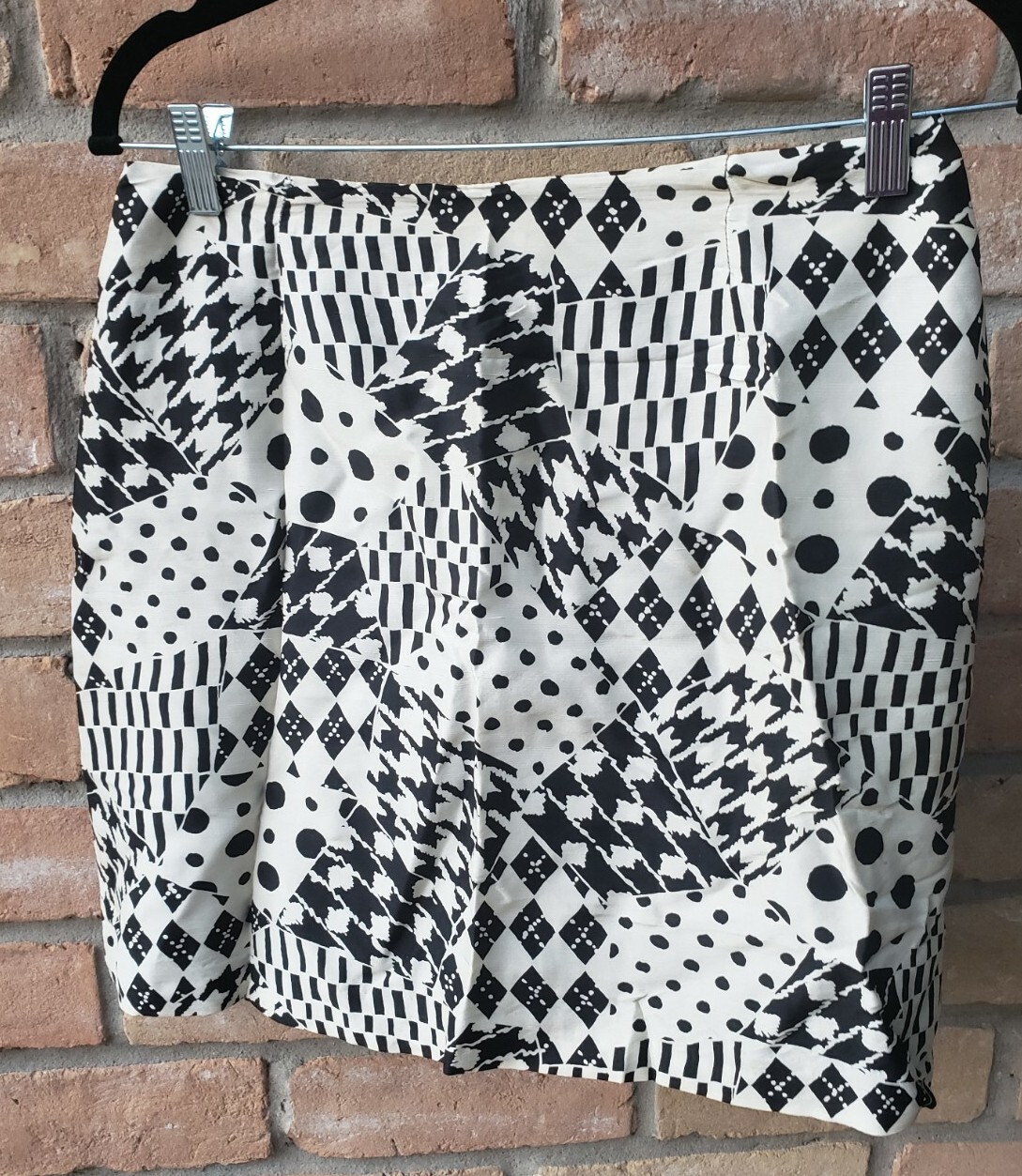 VTG 90s Cache Black White Print All Silk Mini Skirt Sz 8 Club Cougar Y2K FLAWS