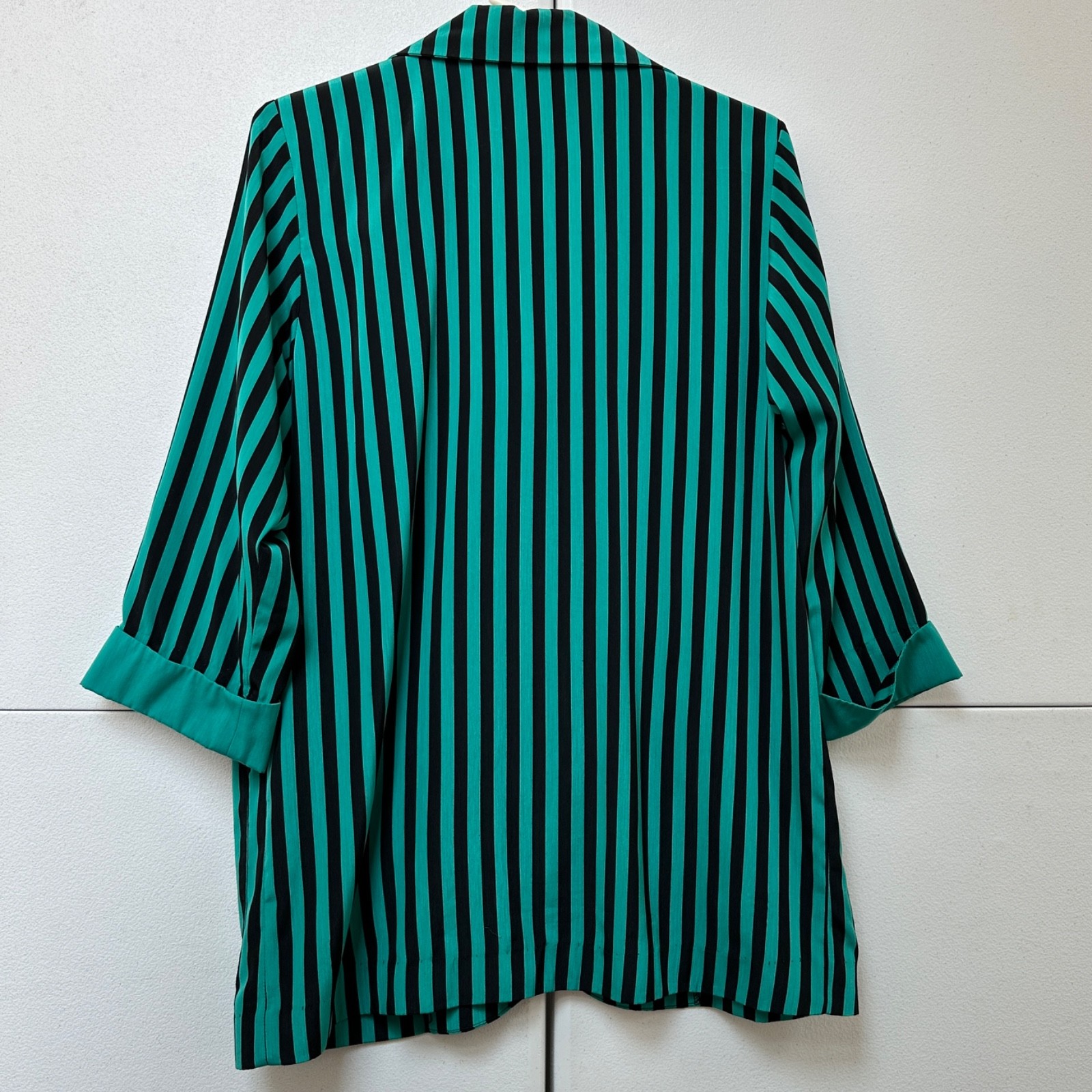 VTG 80s 90s Leslie Fay Striped Blazer 8P Teal Black Beetlejuice Whimsygoth Jacke