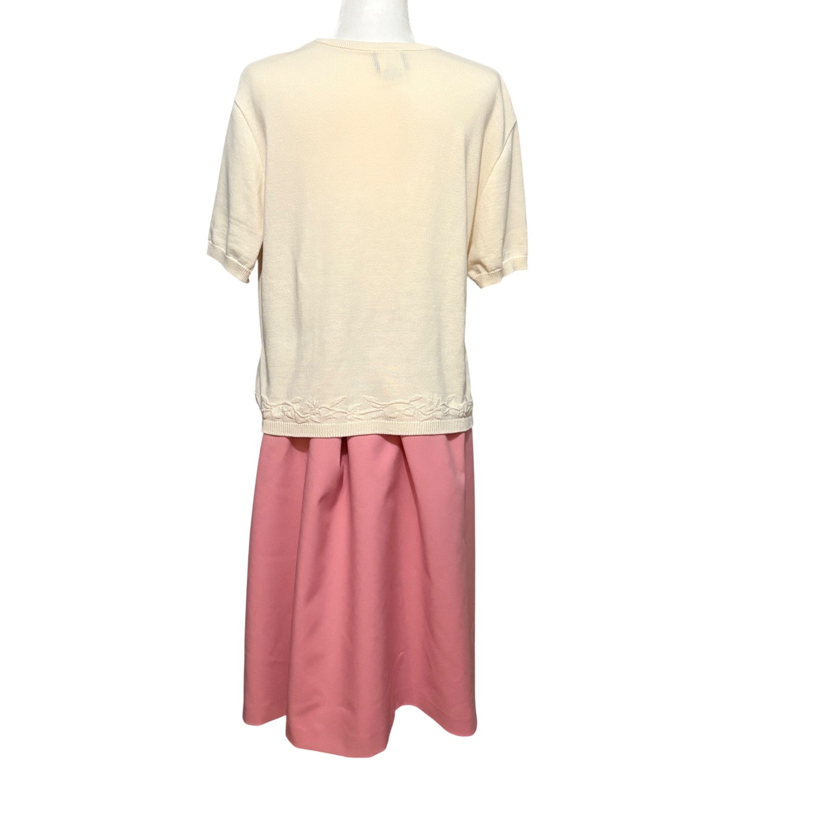 VTG Nikki Southern Pink Cream Floral Embroidered Sweater & Midi Skirt Set XL 18