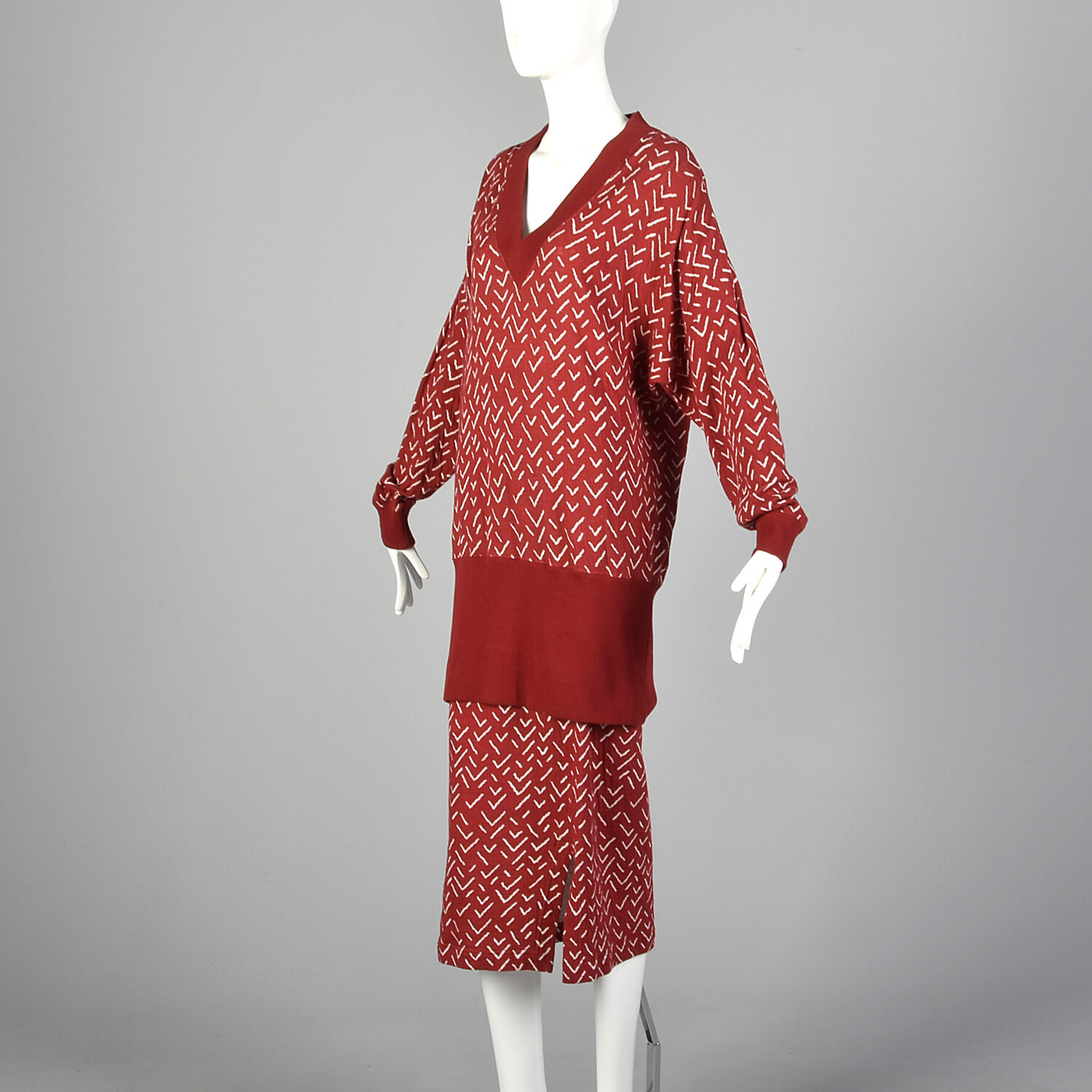 XXS Issey Miyake Plantation 1980s Red Cotton Top and Pencil Skirt Set 80s VTG