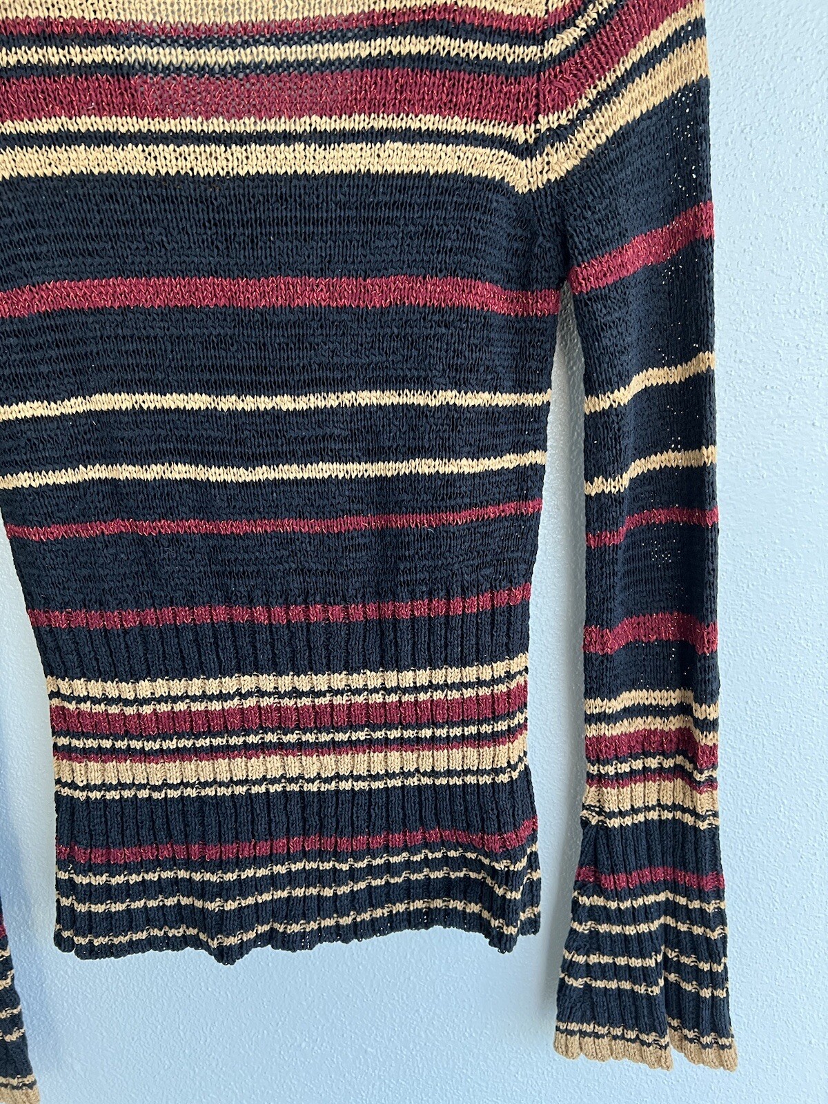VTG Arden B Striped Metallic Acrylic Flare Sleeve cowl neck sweater top Shirt M