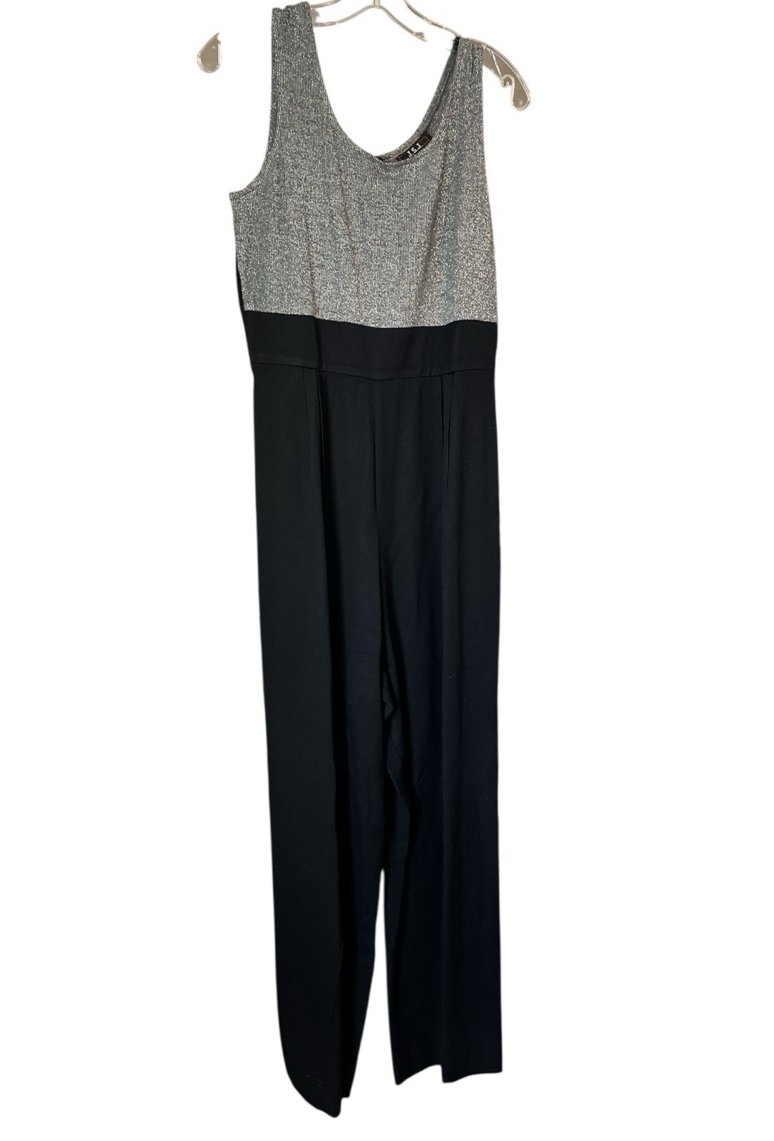 Vtg JSJ Petites Jumpsuit Sz 12P Metallic Bodice Wide Leg Trouser With Jacket 80s