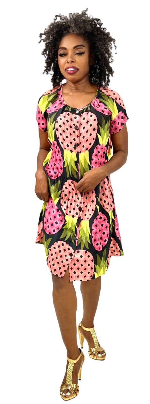 VTG Marimekko Samu Jussi Koski Pineapple Print Cotton Dress Mod Shift S M 2000s