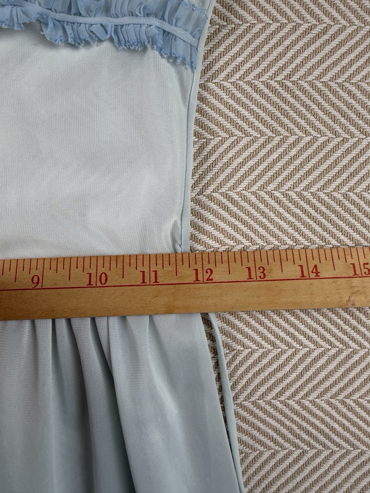 VTG Texsheen Sleep Peignoir Nightgown Robe Ruffle Set Sheer Soft Blue Size 32