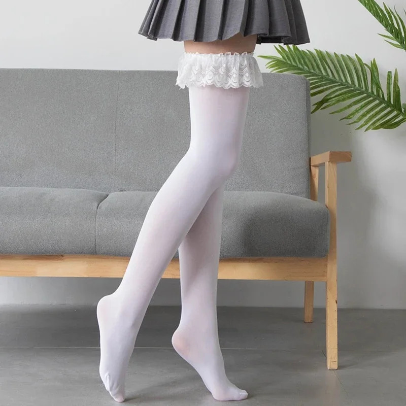 Thigh High Socks Frilly Lace Patchwork Over Knee Long Stockings Cosplay An