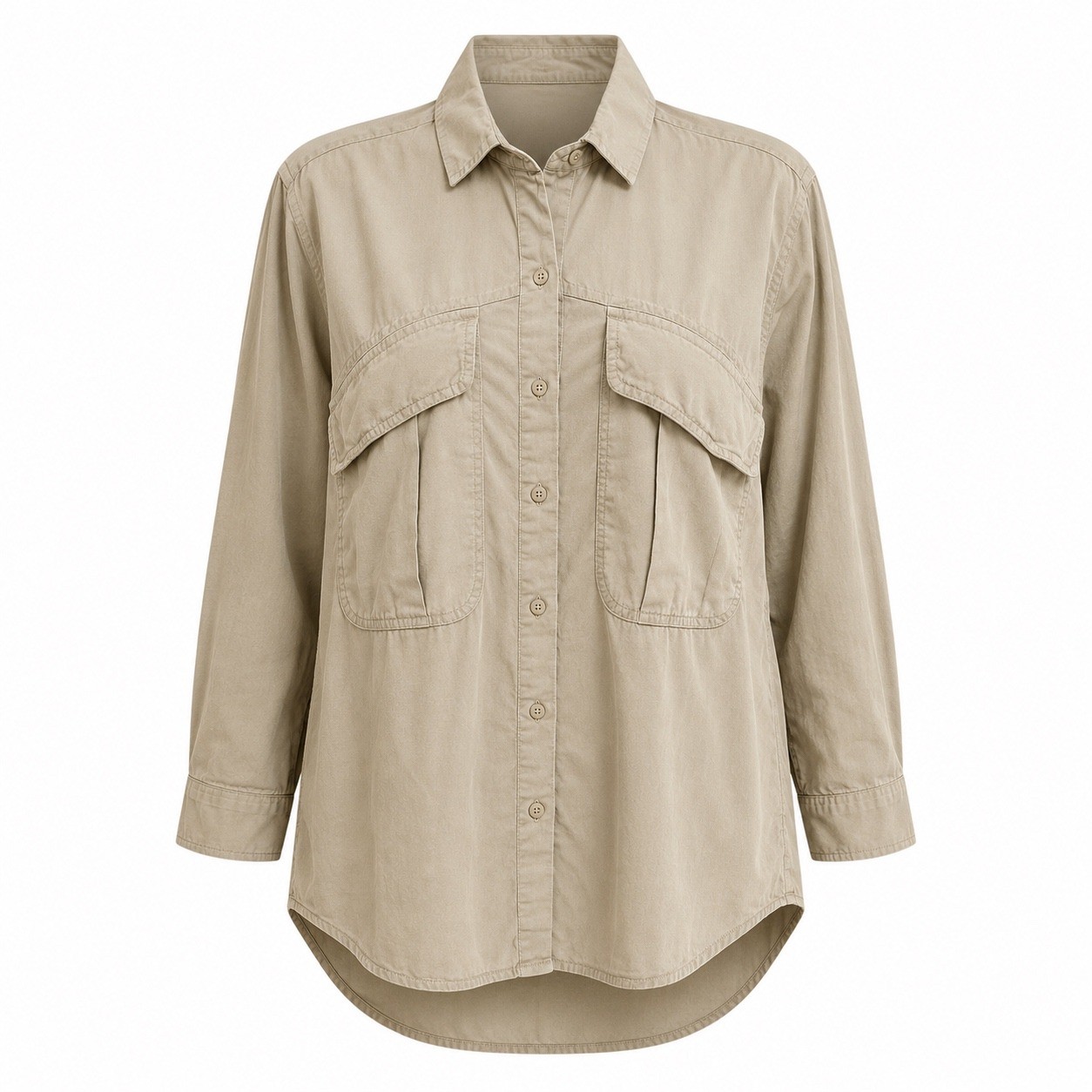 Vintage Anegada’s Tan Cotton Utility Safari Button Down Shirt Shacket Women Med