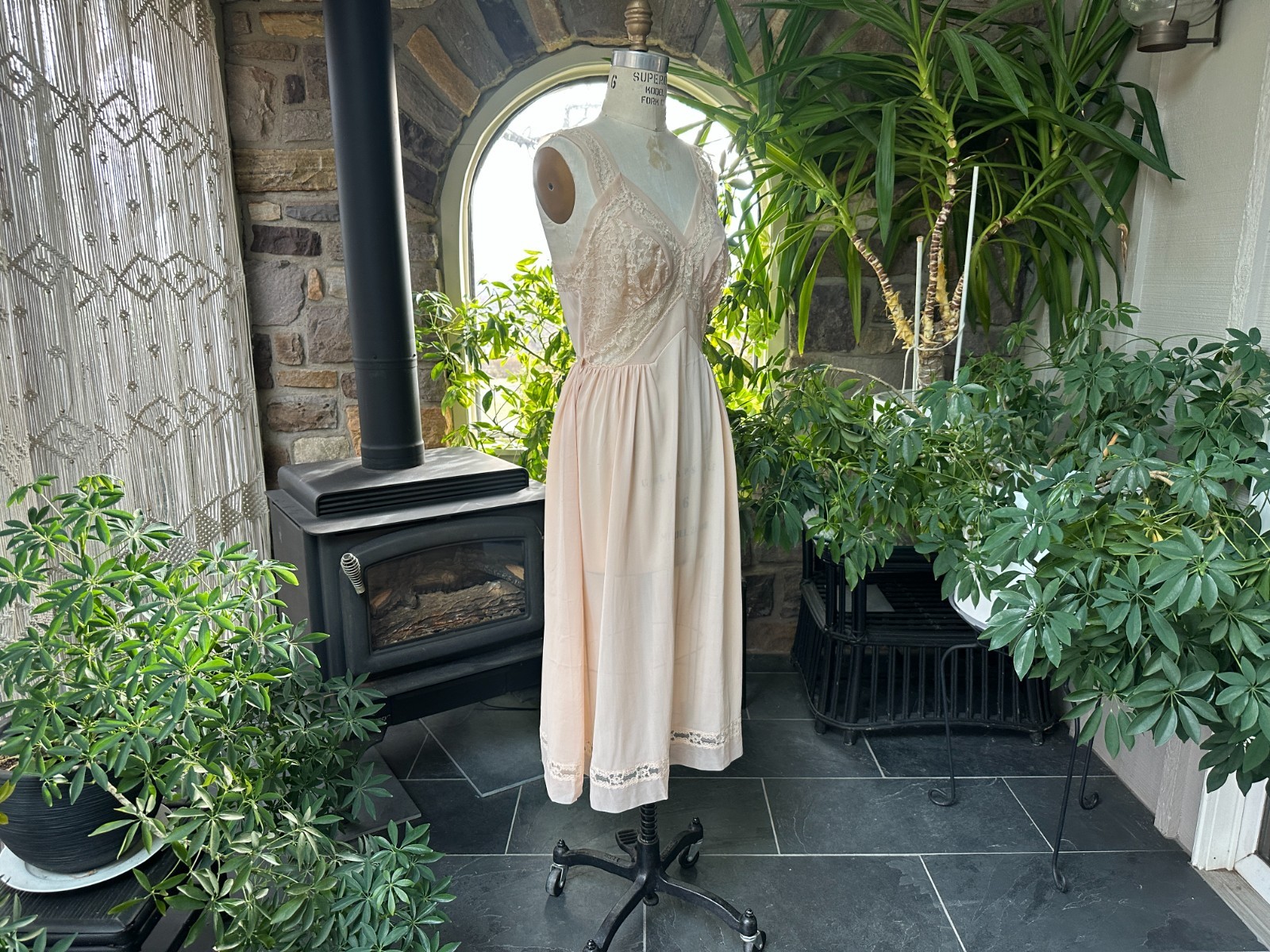 Vintage 1960s Peach Nylon and Lace Nightgown Luxite by Kayser