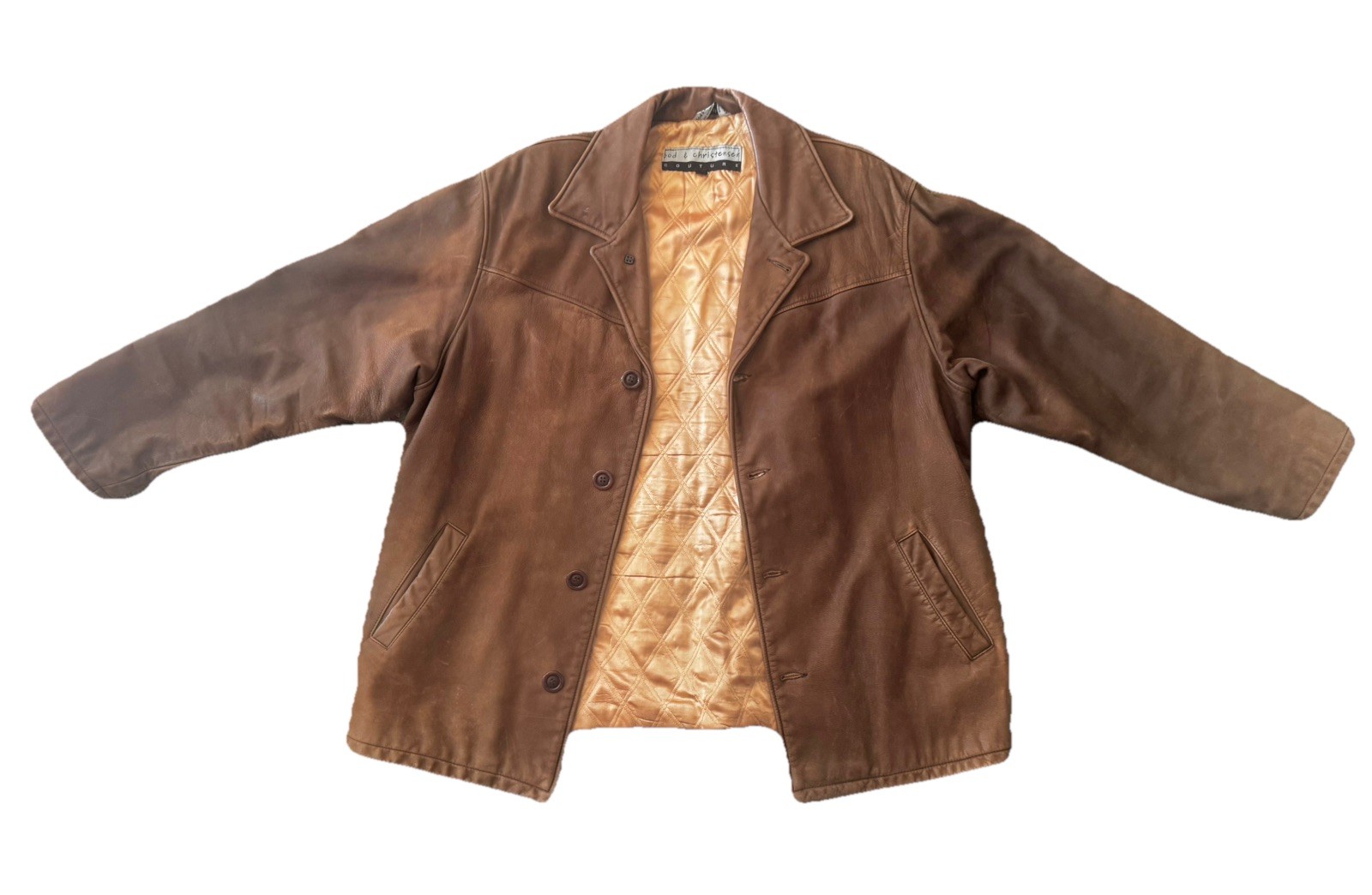 Vintage Leather Jacket 80s Bod&Christensen Couture Brown Coat Quilted Lining