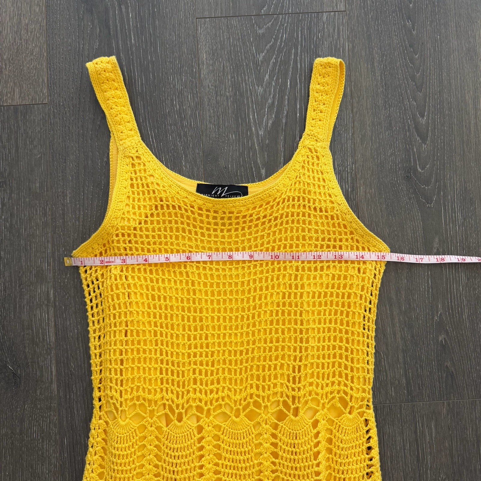 Vintage Y2K Yellow Midnight Velvet Boho Crochet Dress S Hippie Coquette Romantic