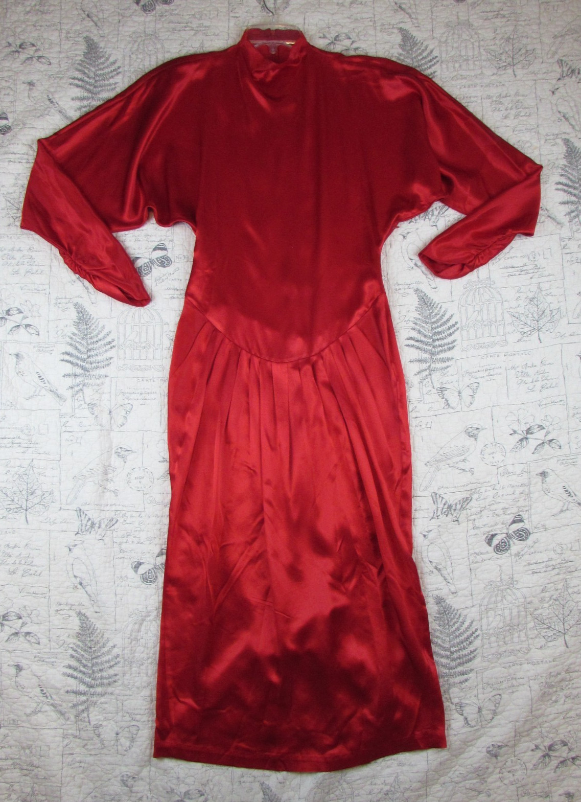 VNTG Norma Kamali 80s RED Satin Long Sleeve Midi Dress I womens made usa 10