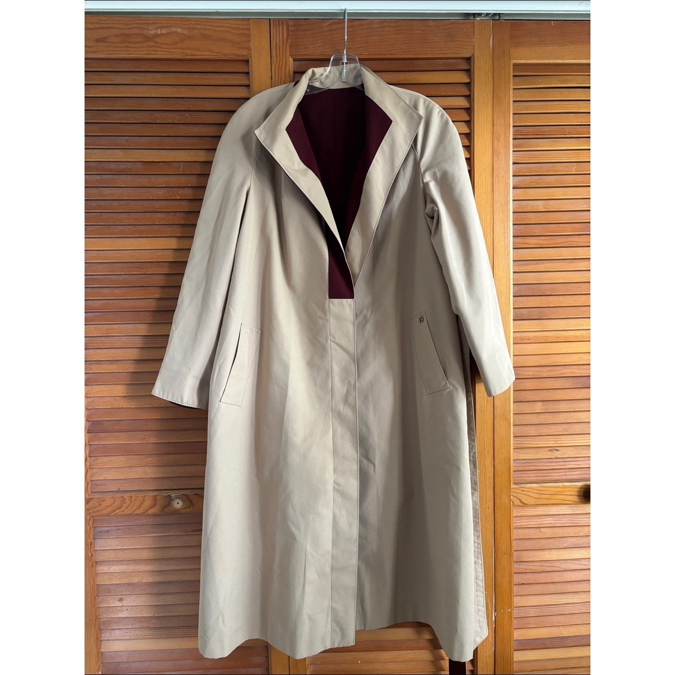ETIENNE AIGNER Reversible Belted Trench Coat in Burgundy with Beige Sz 10 NWOT