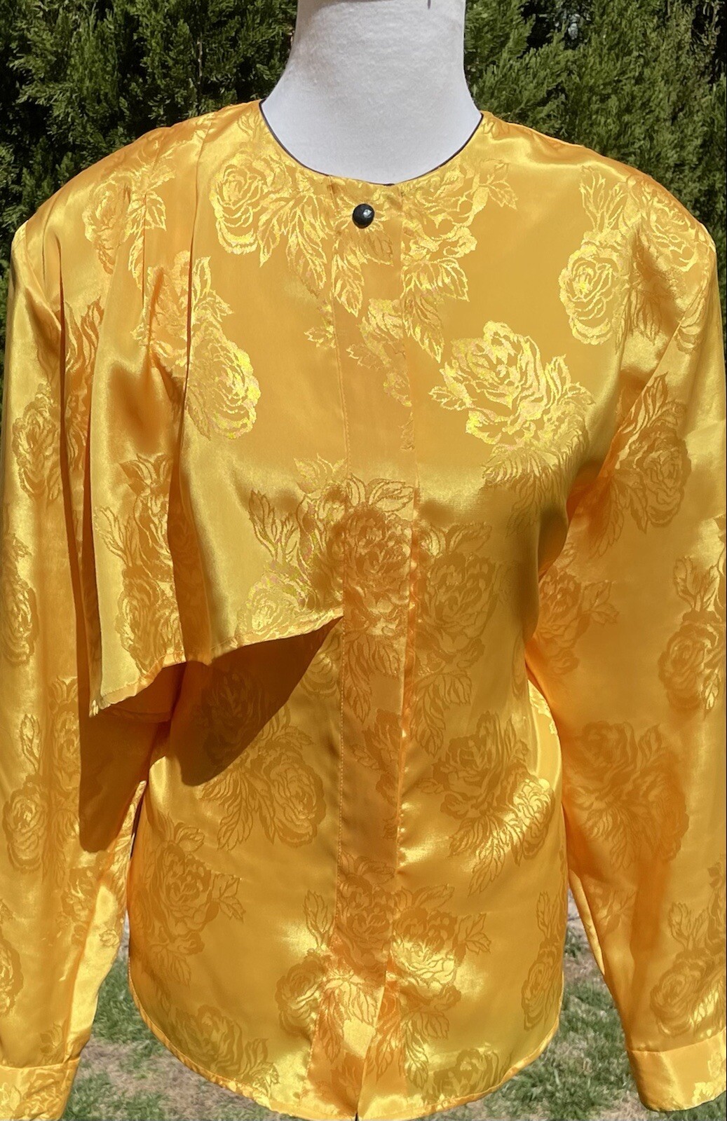 Blouse Yellow Size:16 „Mikado” Elegant Asian Inspired Vintage Golden Yellow