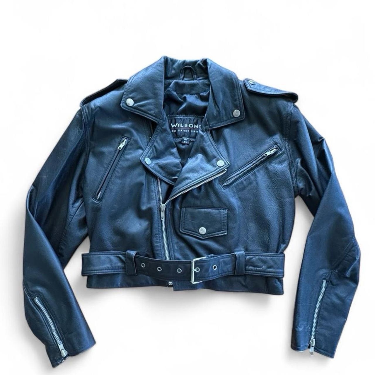 Vtg Wilson’s Leather Moto Jacket Cropped XS Biker Motorcycle 90s Punk Grunge Wmn