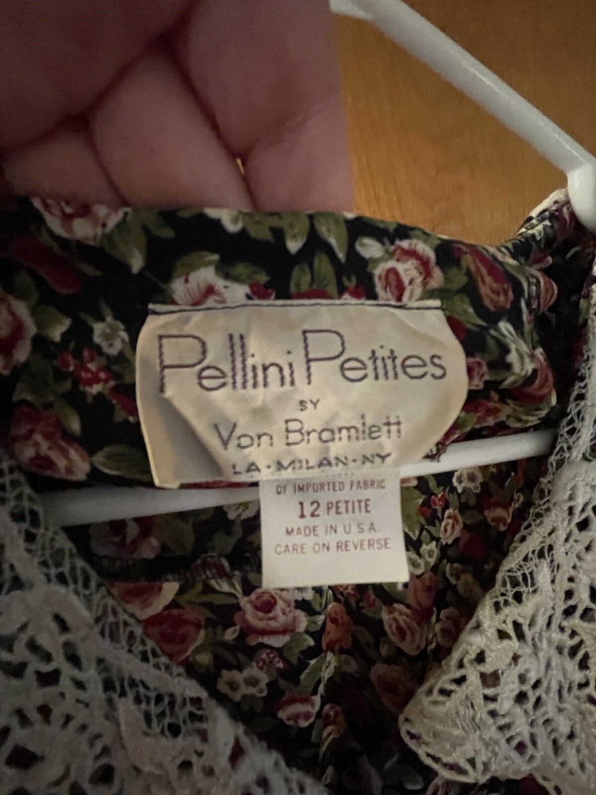 Pellini Petite By Von Bramlett Vintage Belted Dress Rose Pattern Lace Collar 12p