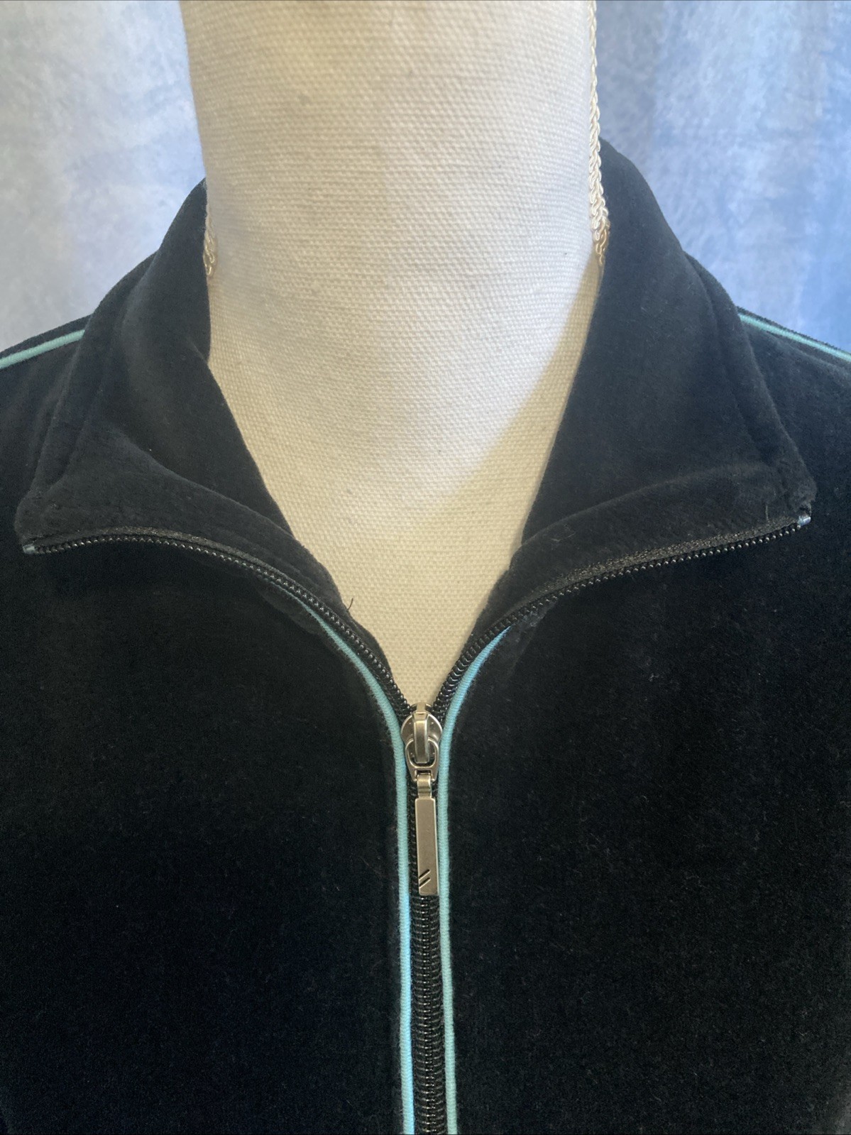 Vtg 90s Y2K Blast Sport Black Velour Track Jacket Pastel Piping Zip Petite Large