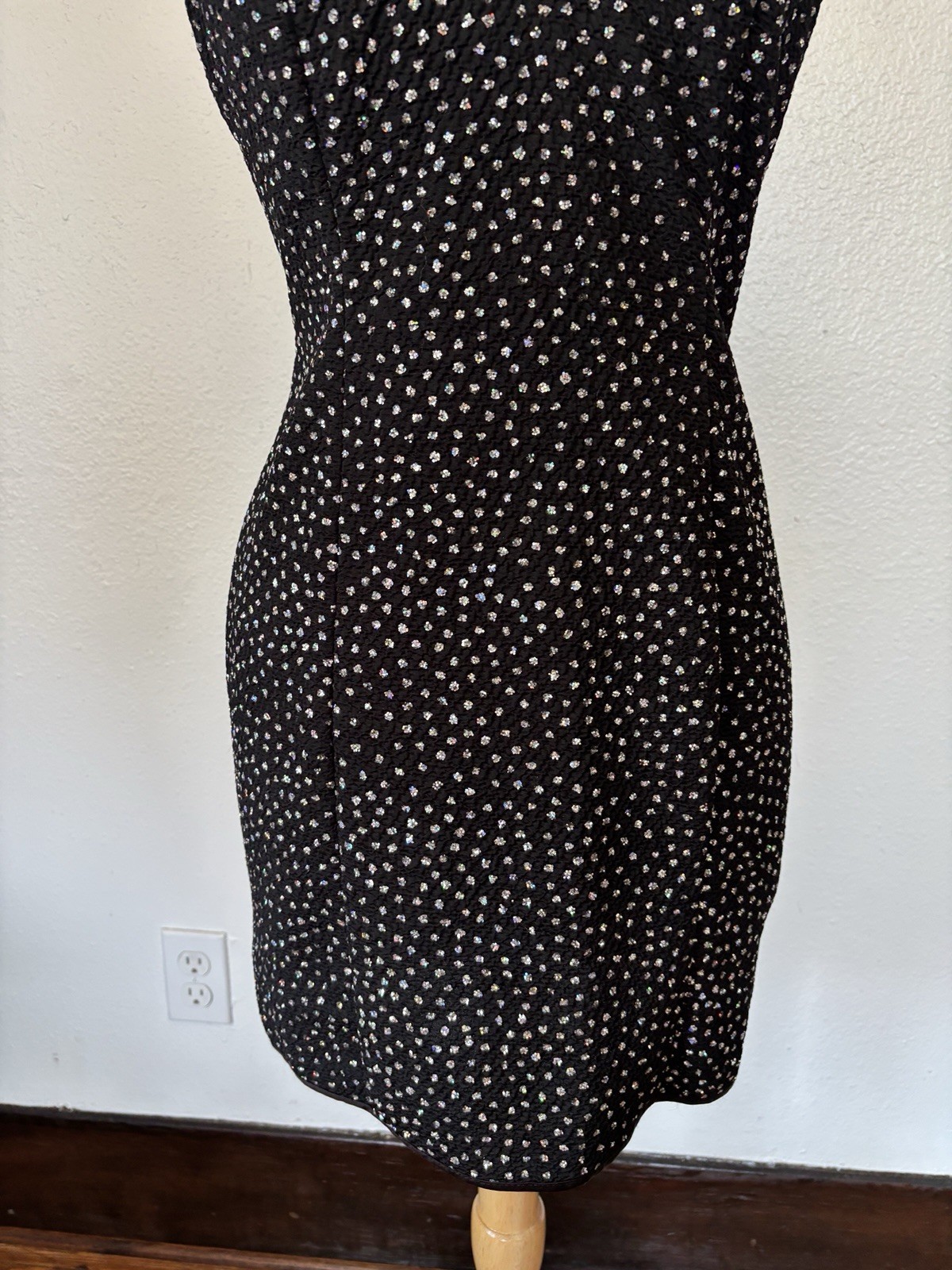 Vintage 80s L.A. Glo Black Glitter Mini Cocktail Dress Sz 9/10