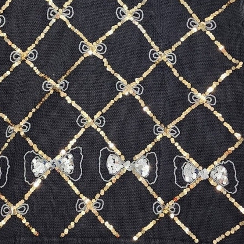 Vintage Work in Progress Sweater Womens L Black Gold Beaded Sequins Diamond Bows