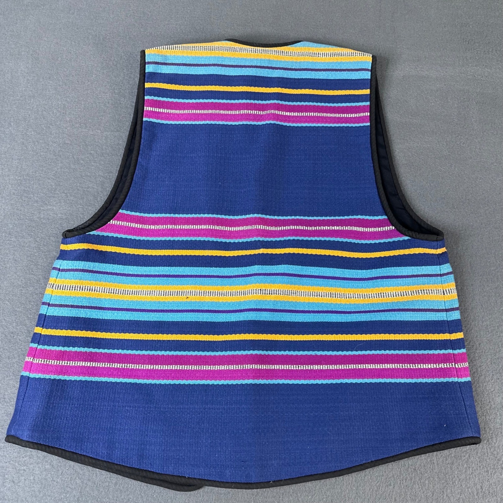Girasol Vintage Mexican Woven Cotton Striped Vest Blue Purple Yellow Womens L