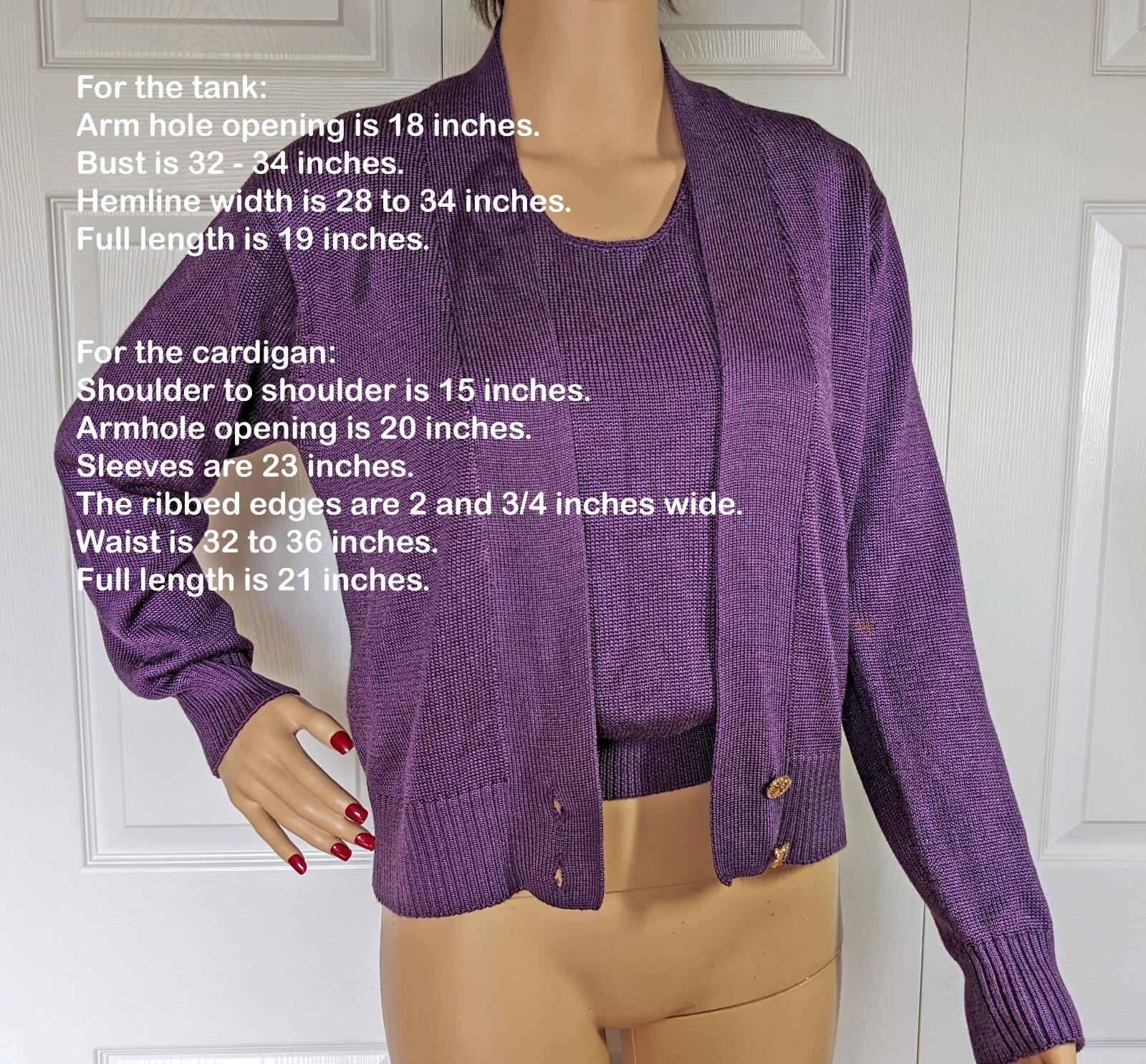 Fia Italia Handloomed Tank Top & Cardigan 34″ bust set, Purple pullover tank SM