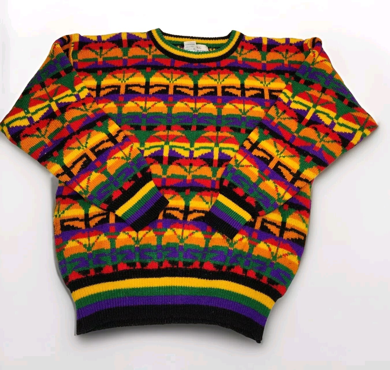 Vintage Hasting & Smith Size M Vibrant Rasta Bright Loud Sweater Marley Crewneck