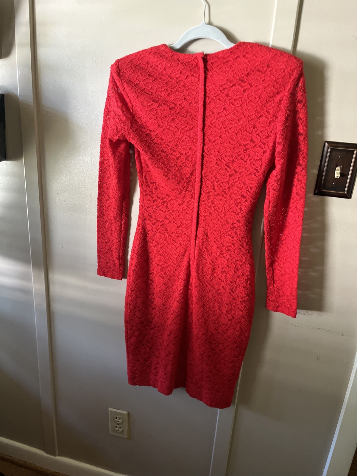 Vintage Karen Lucas Dress Size Small Skin Tight Red Lacy Long Sleeve Sexy