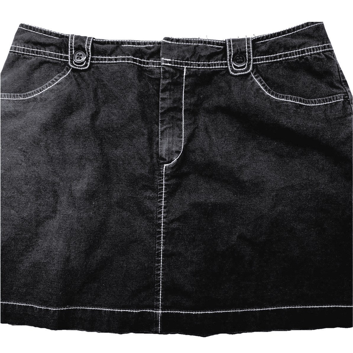 Vintage Dockers Denim Mini Skirt Size 8 Black Contrast Stitching Pockets Y2K
