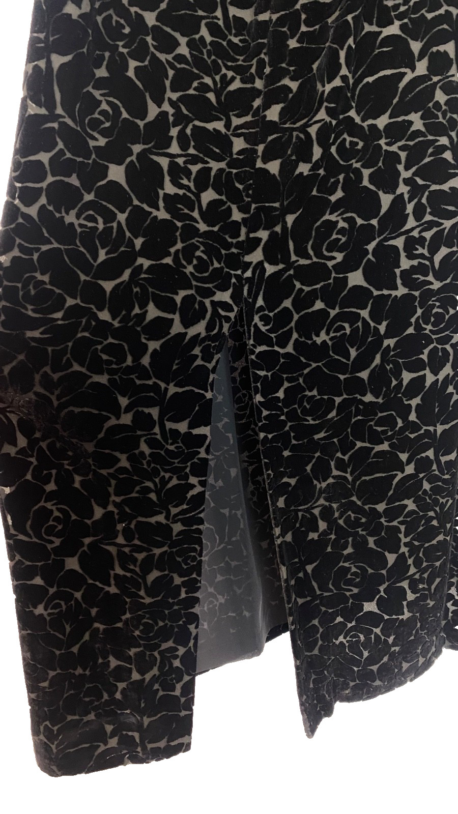 Vintage 1990s black silk velvet maxi dress sleeveless floral burnout NWT JONES 8