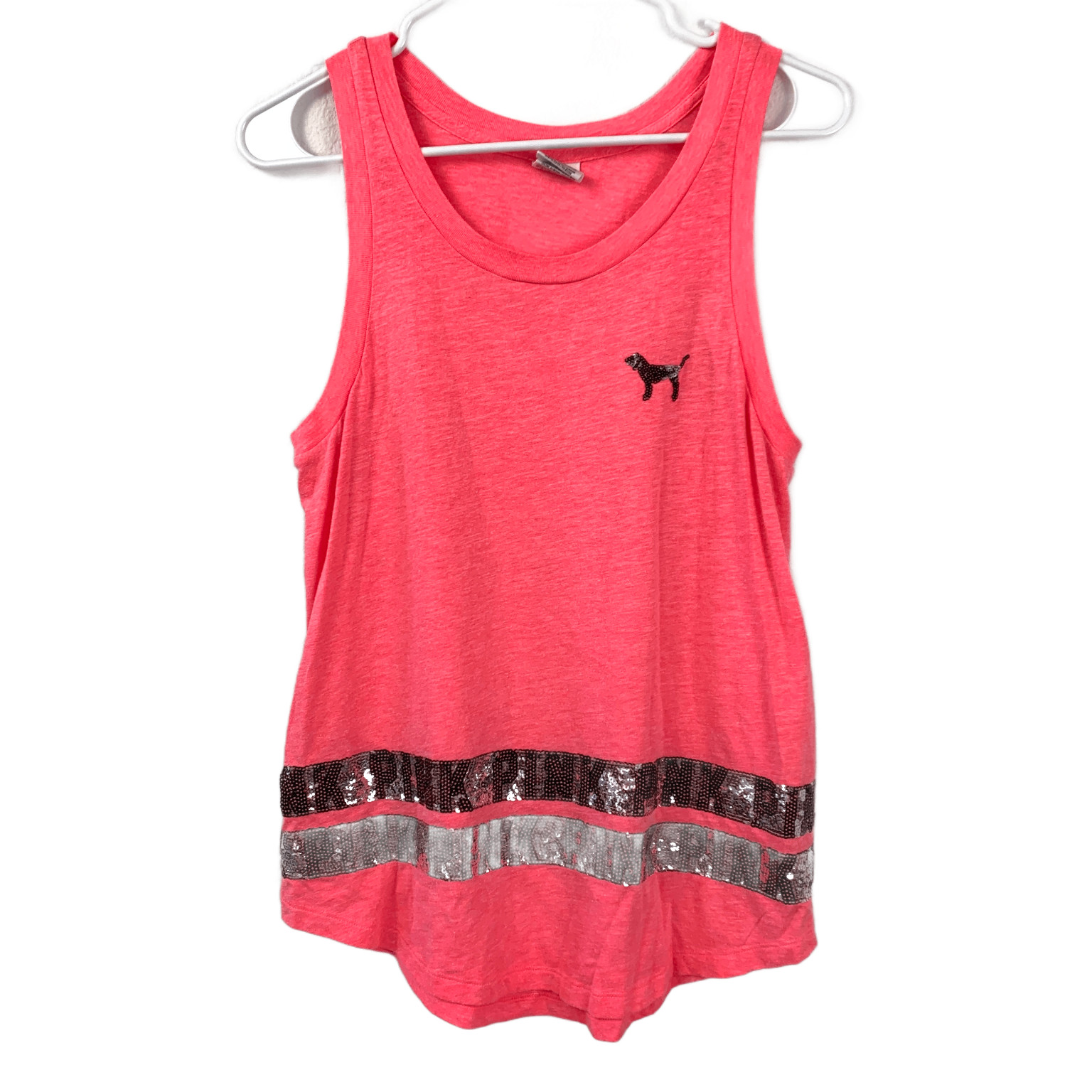 Y2K PINK Victoria’s Secret Sequin Logo Tank Top Women’s S Neon Pink