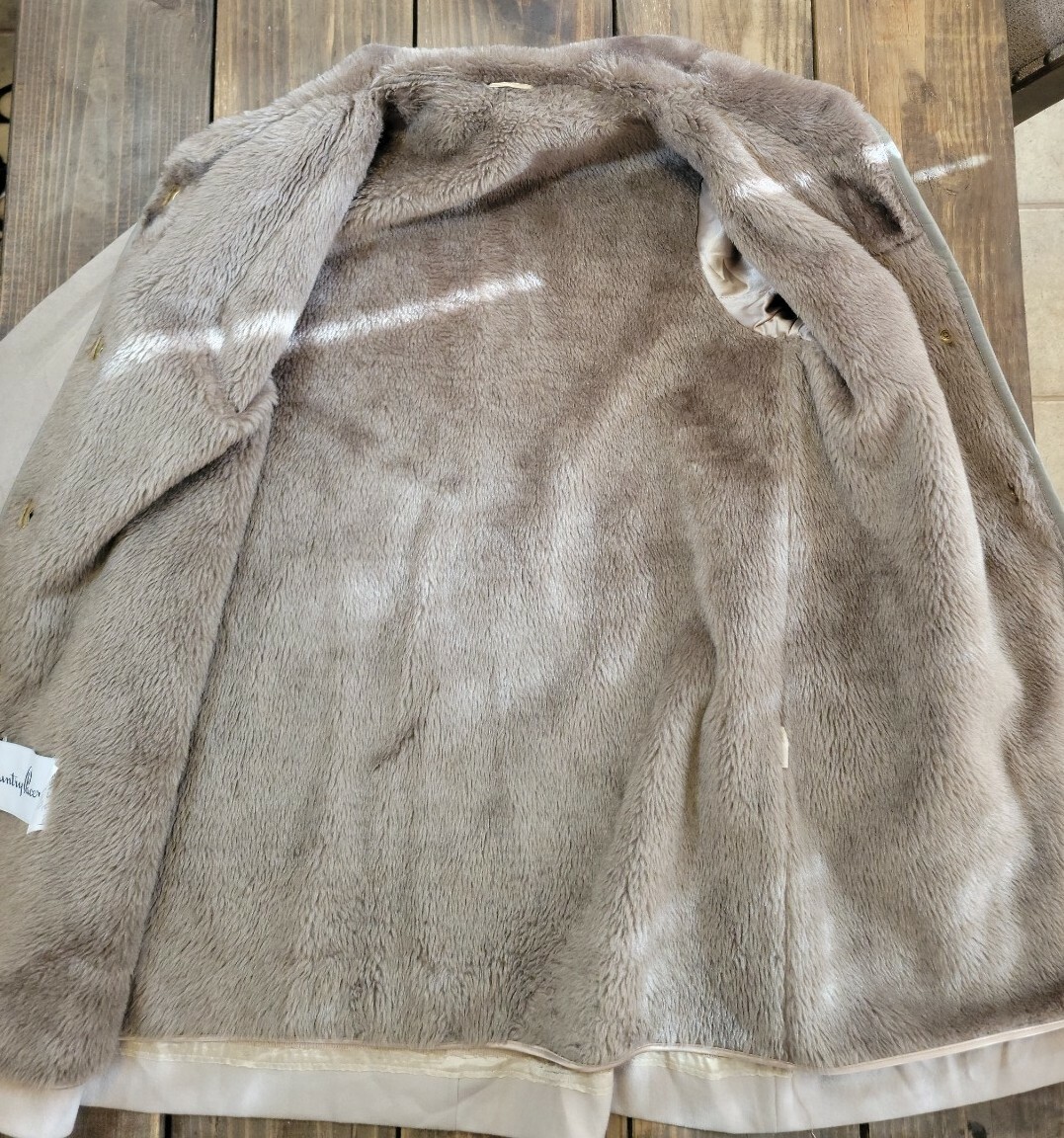 Vtg Country Pacer Wool Long Fur Collar Car Swing Coat Womens Sz L/XL Beige Tan
