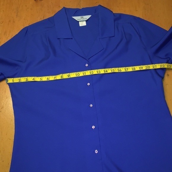 Sweetbriar Vintage Royal Blue Button Down Blouse Long Sleeve Size 14 Made in USA
