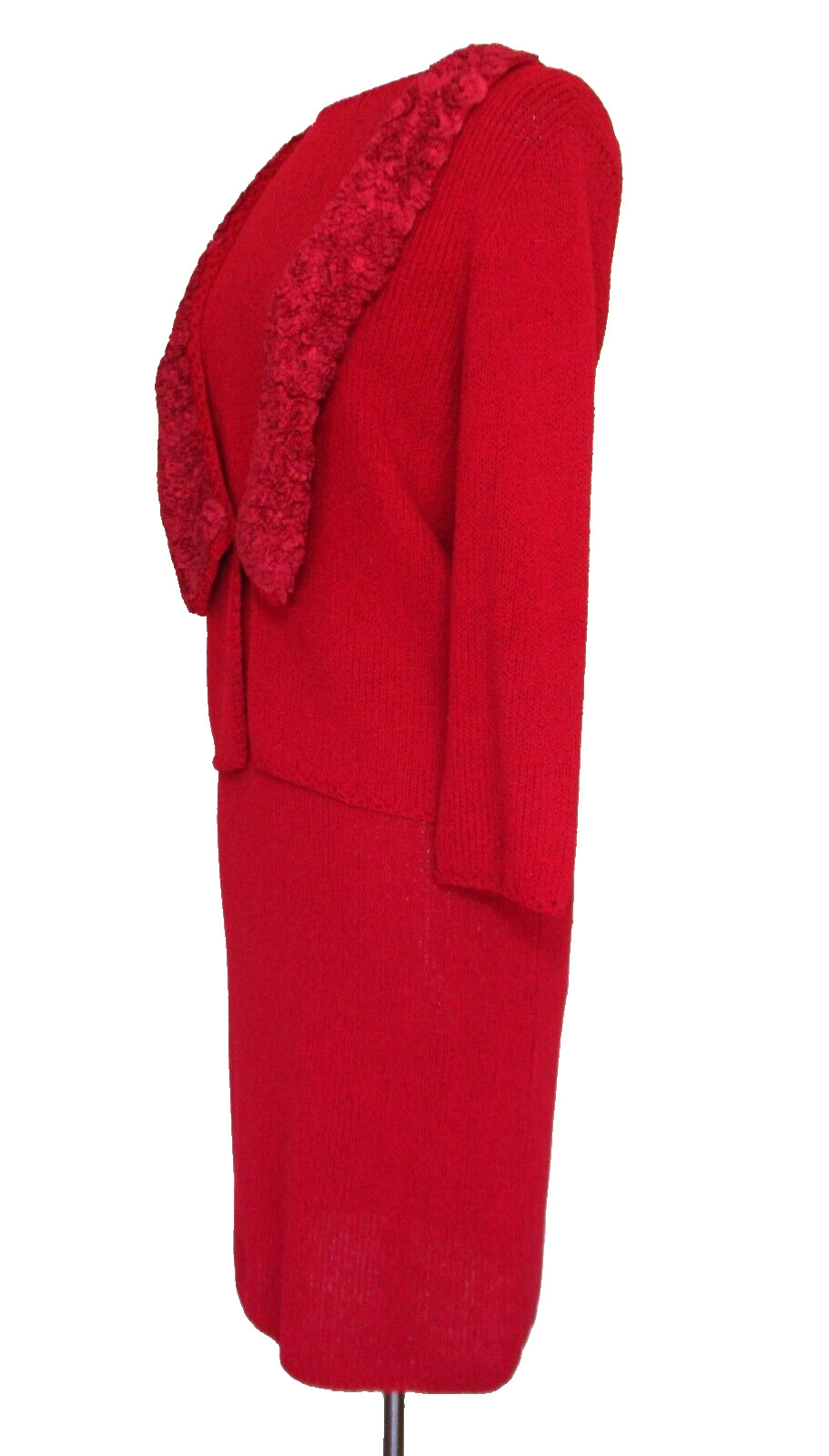 Vintage St John Knits 3 Piece Suit Red Wool Blend S/M Women Early 1970s