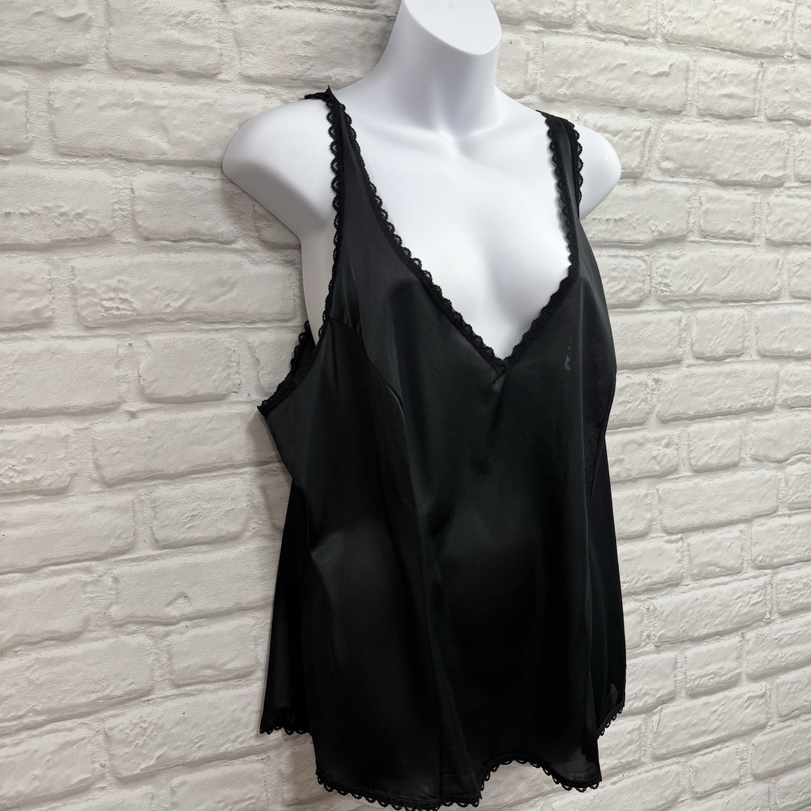Vtg Montgomery Ward Nylon Black Wimsigoth Lace Cami Slip Top Lingerie 3X Boudoir